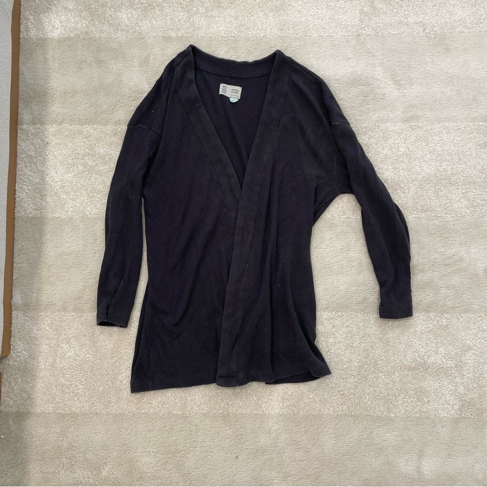 SATURDAY/SUNDAY Women's Waffle Knit Open Front Cardigan Size M In Gray